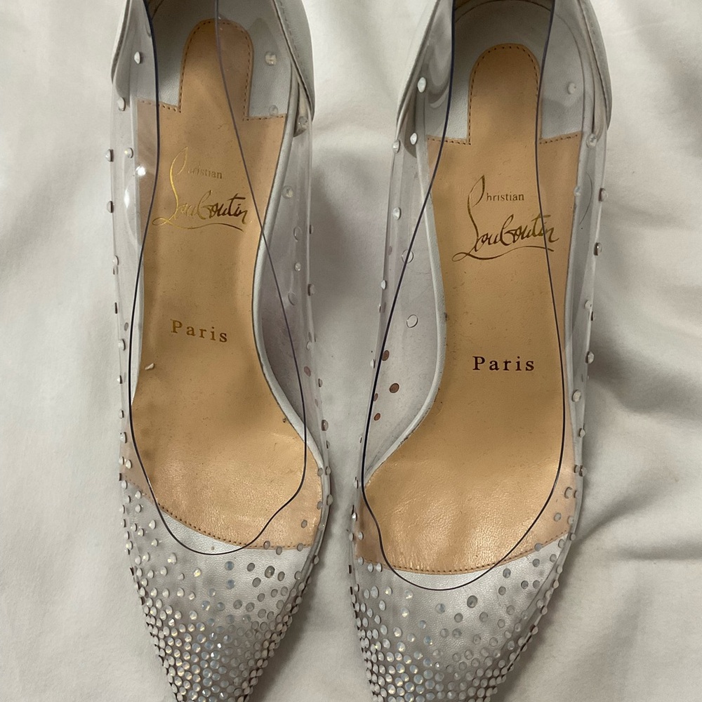 CHRISTIAN LOUBOUTIN Degrastrass Embellished PVC-Leather Pumps 85